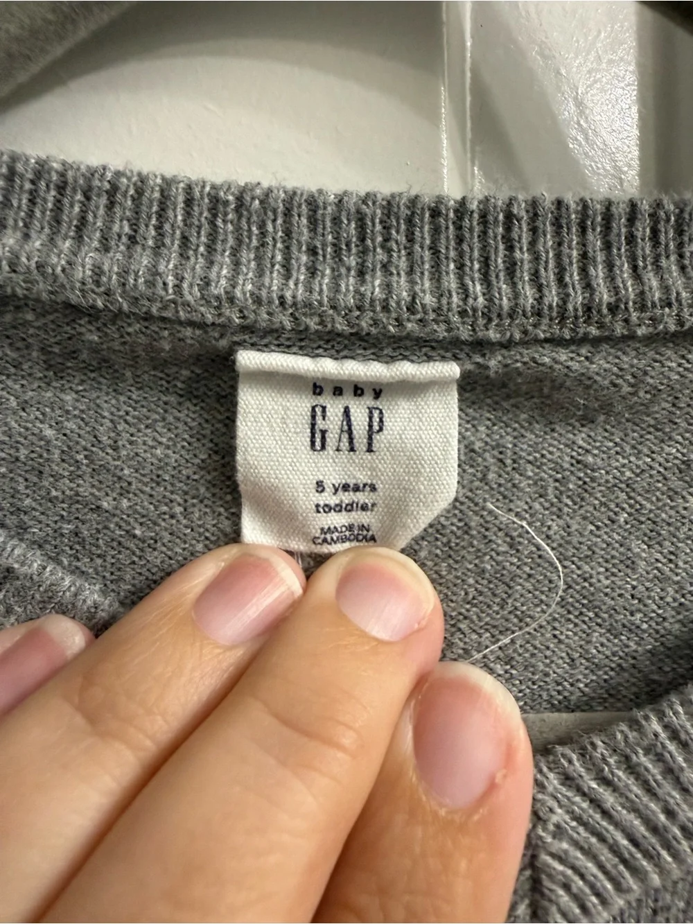 Baby GAP Light Gray V-Neck Sweater with Embroidered Bear Logo